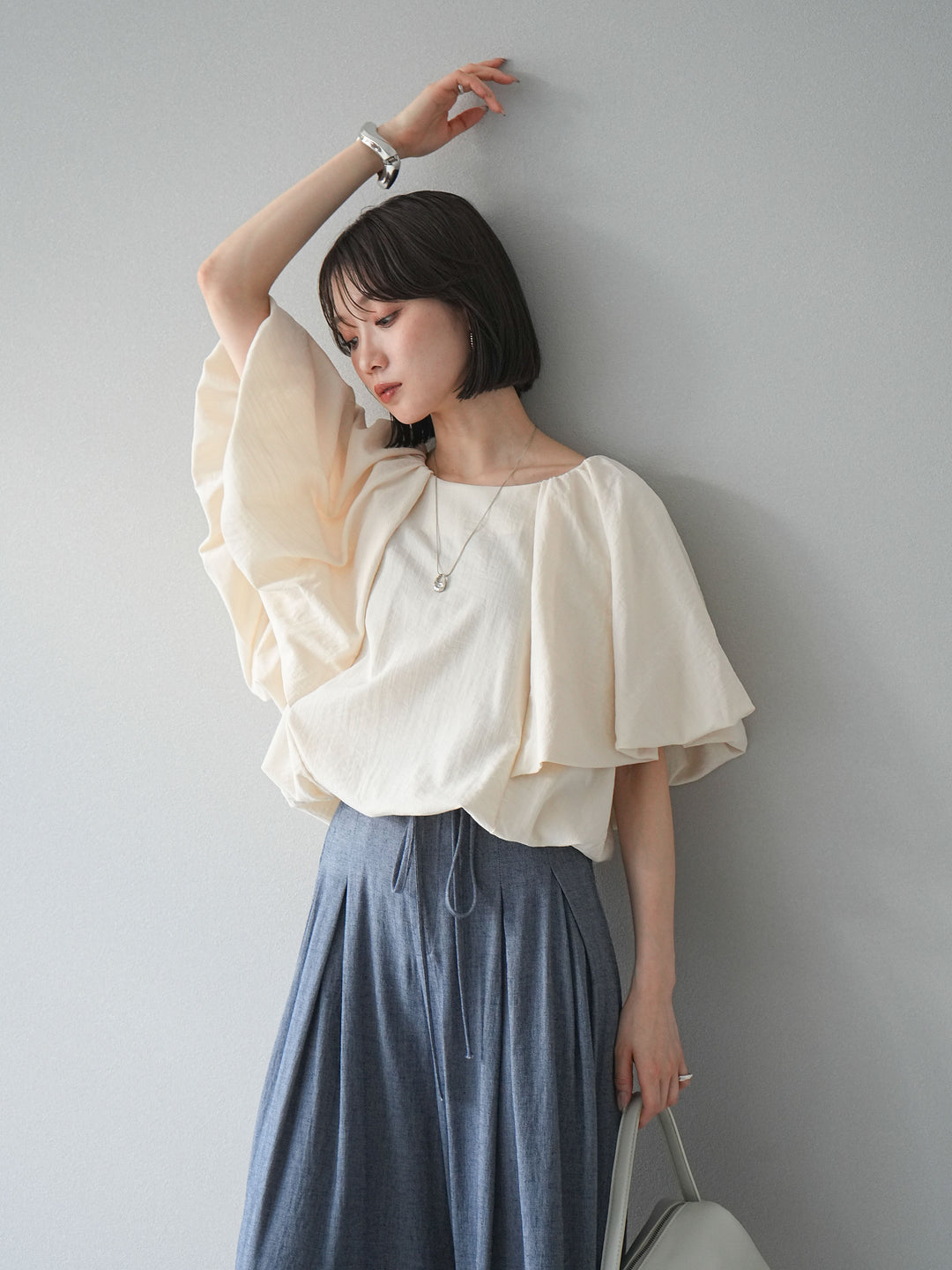 [套裝] 燈籠袖褶襉設計襯衫 + 可選配件套裝（2 套）