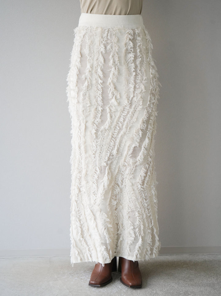 [予約]ミックスフリンジニットスカート/アイボリー