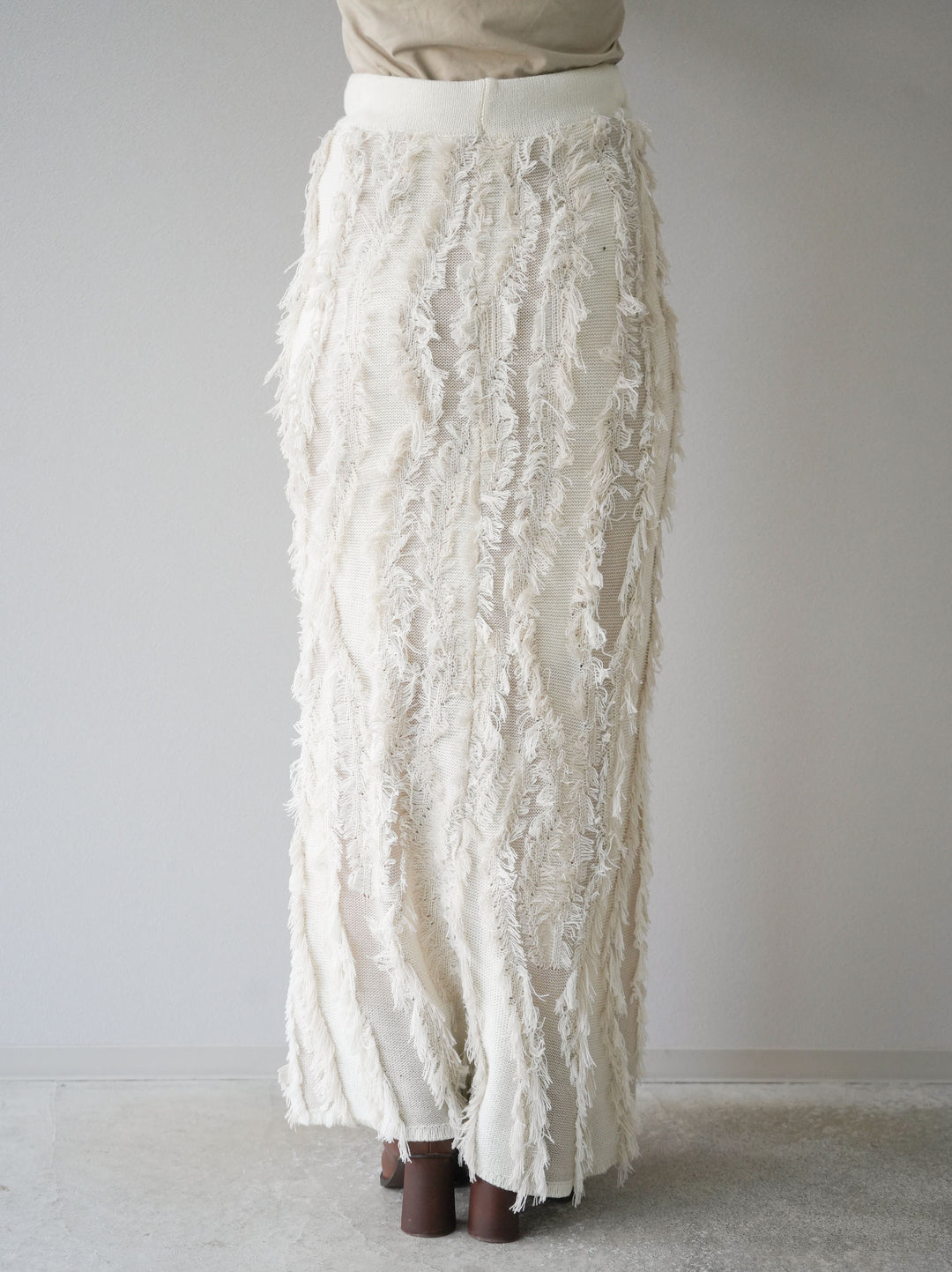 [予約]ミックスフリンジニットスカート/アイボリー