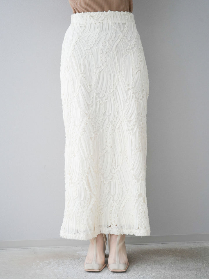 [預訂] 提花線蕾絲I字裙/象牙白