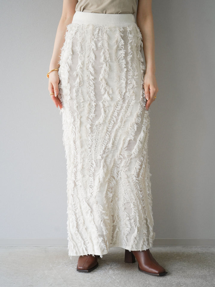 [予約]ミックスフリンジニットスカート/アイボリー