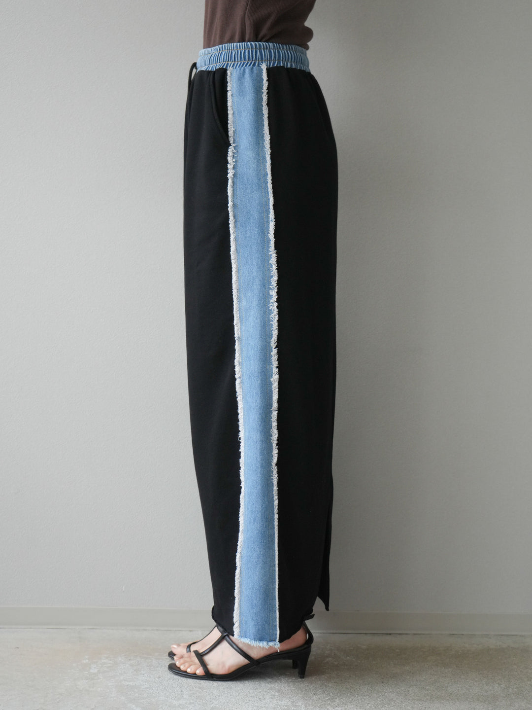 [予約]デニムドッキングスウェットスカート/ブラック