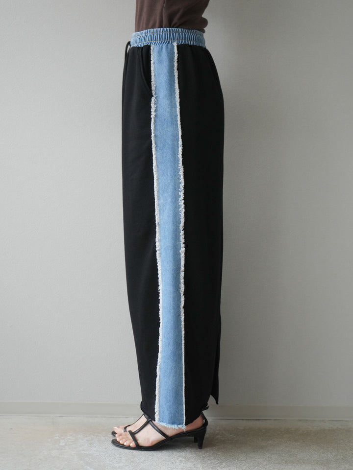 [予約]デニムドッキングスウェットスカート/ブラック