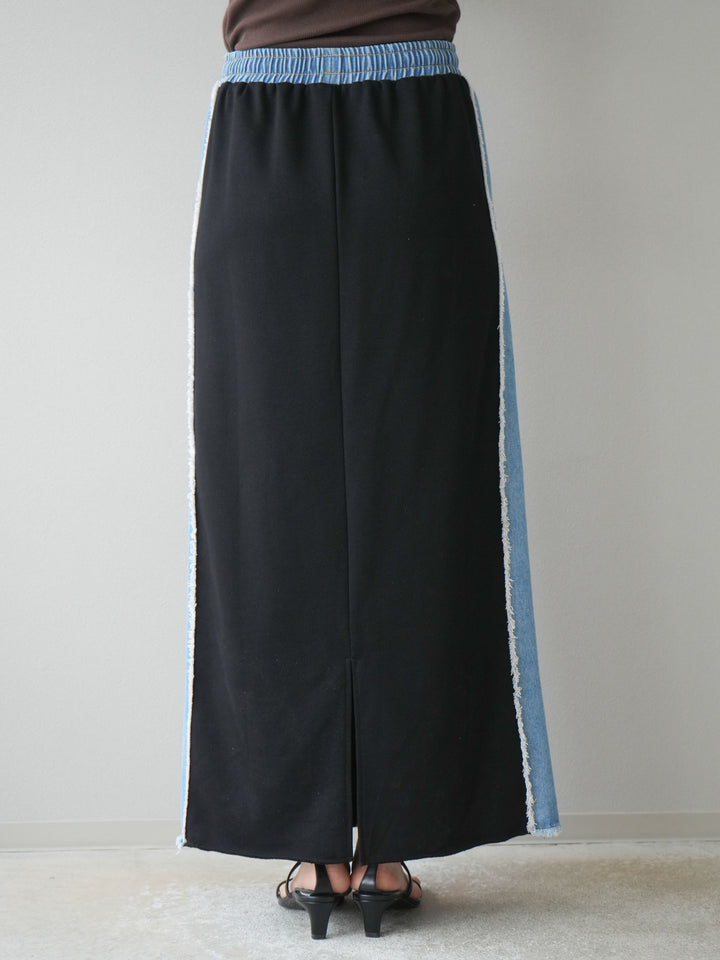 [予約]デニムドッキングスウェットスカート/ブラック