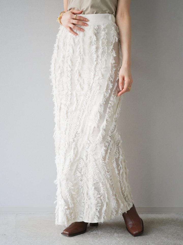 [予約]ミックスフリンジニットスカート/アイボリー
