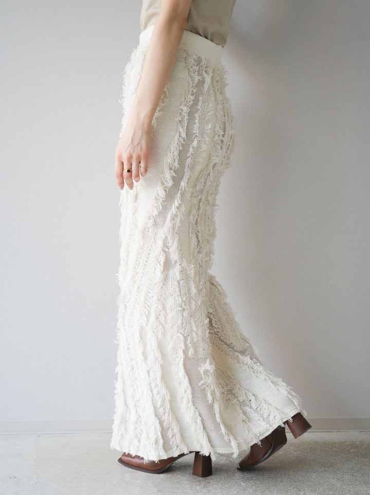 [予約]ミックスフリンジニットスカート/アイボリー