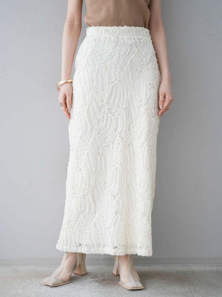 [預訂] 提花線蕾絲I字裙/象牙白