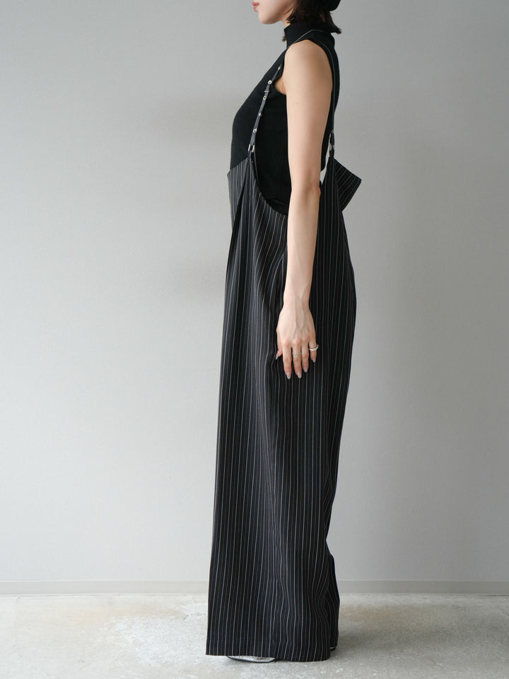 [予約]ヘリンボーンストライプサロペット/ブラック