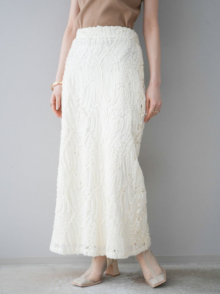[預訂] 提花線蕾絲I字裙/象牙白