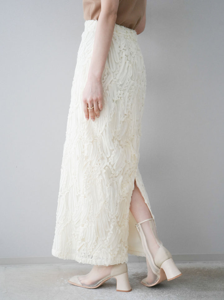 [預訂] 提花線蕾絲I字裙/象牙白