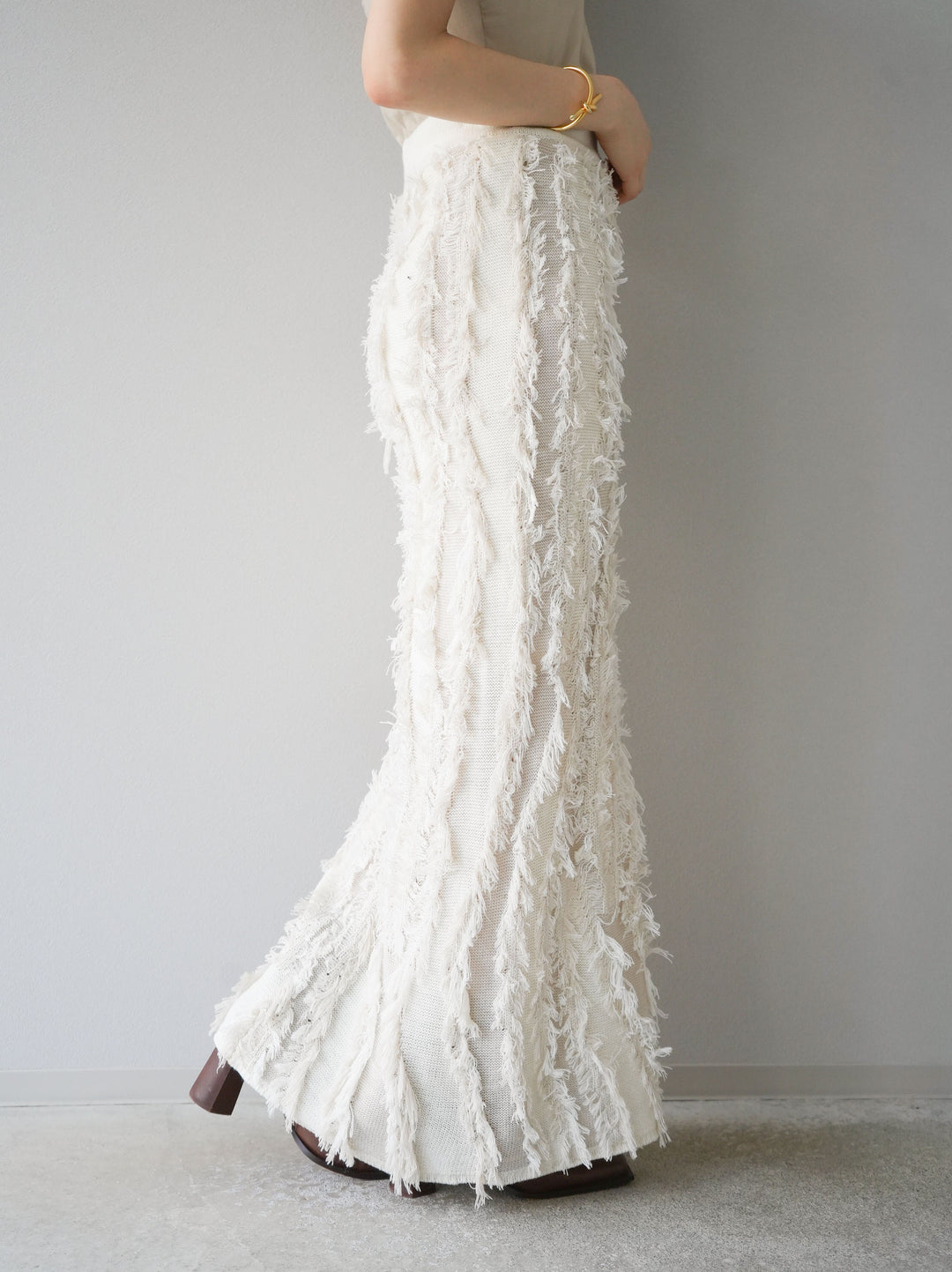 [予約]ミックスフリンジニットスカート/アイボリー