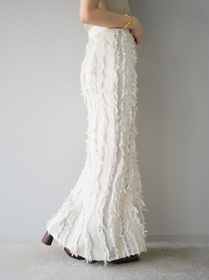 [予約]ミックスフリンジニットスカート/アイボリー