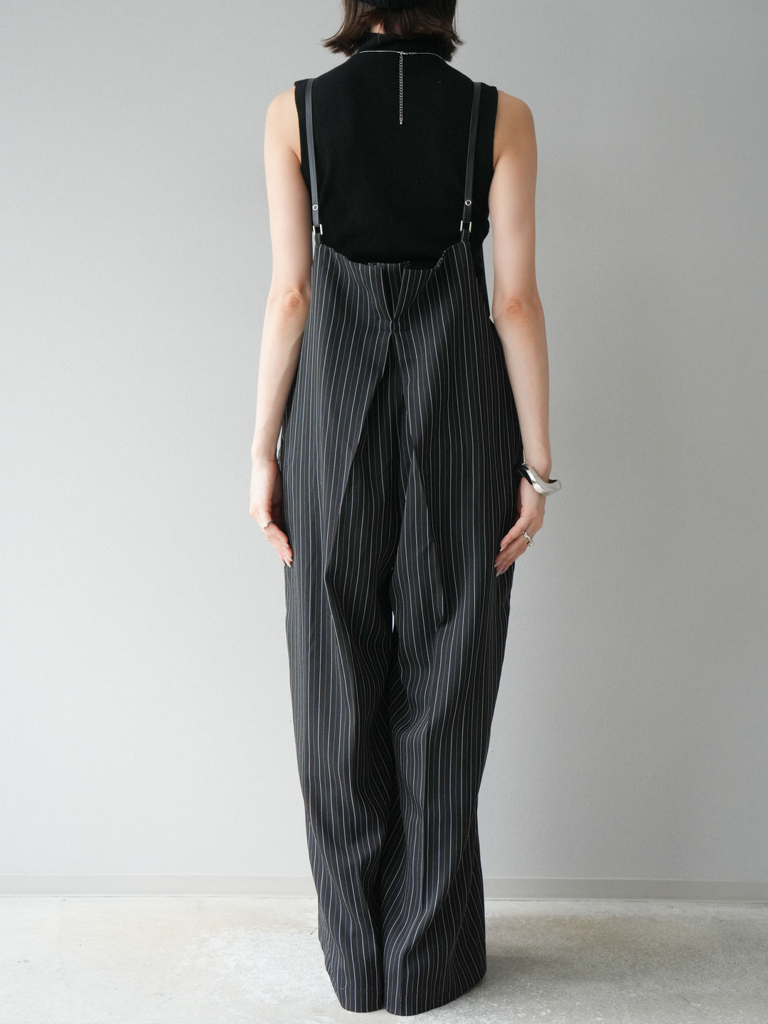 [予約]ヘリンボーンストライプサロペット/ブラック