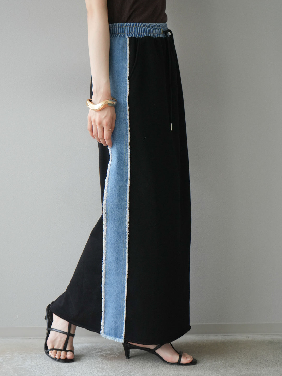 [予約]デニムドッキングスウェットスカート/ブラック