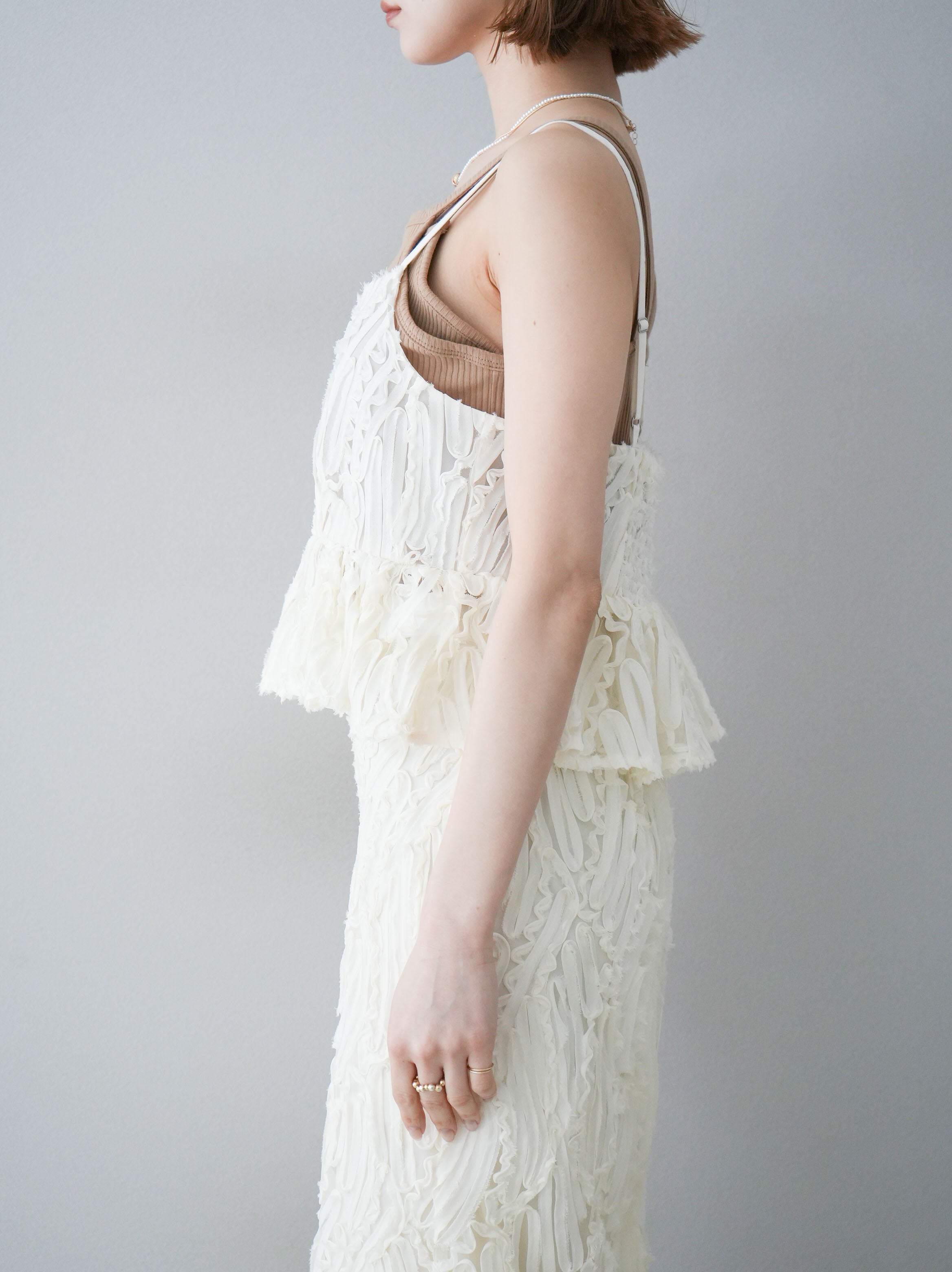 予約]ジャガードラインレースキャミソール/アイボリー – Lumier