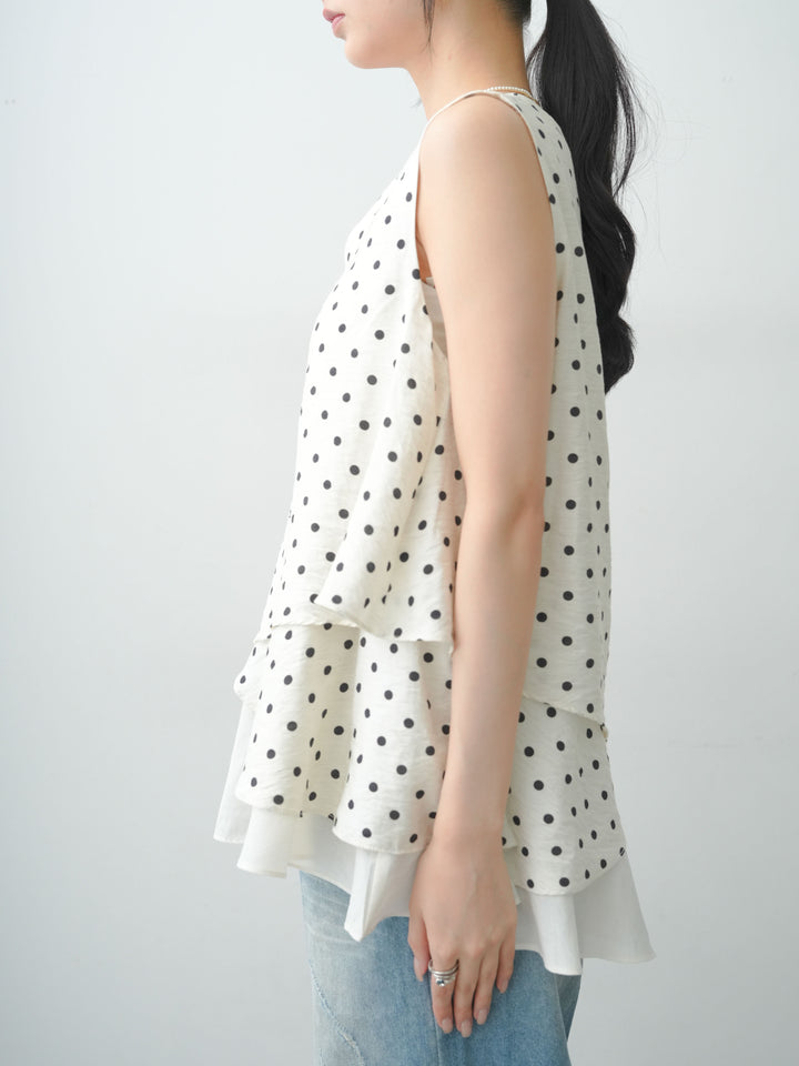 [予約]アシメントリーフリルヘムドットトップス/white