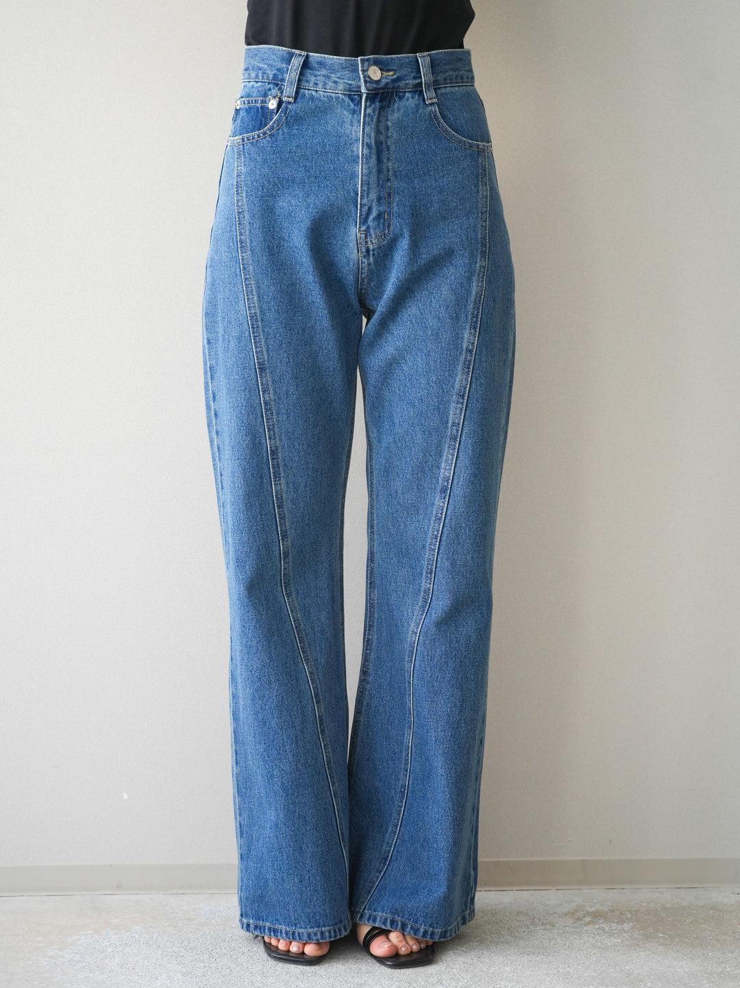 [予約]サイドラインフレアデニムパンツ/blue