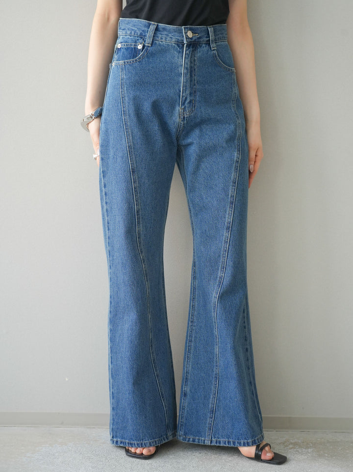 [予約]サイドラインフレアデニムパンツ/blue