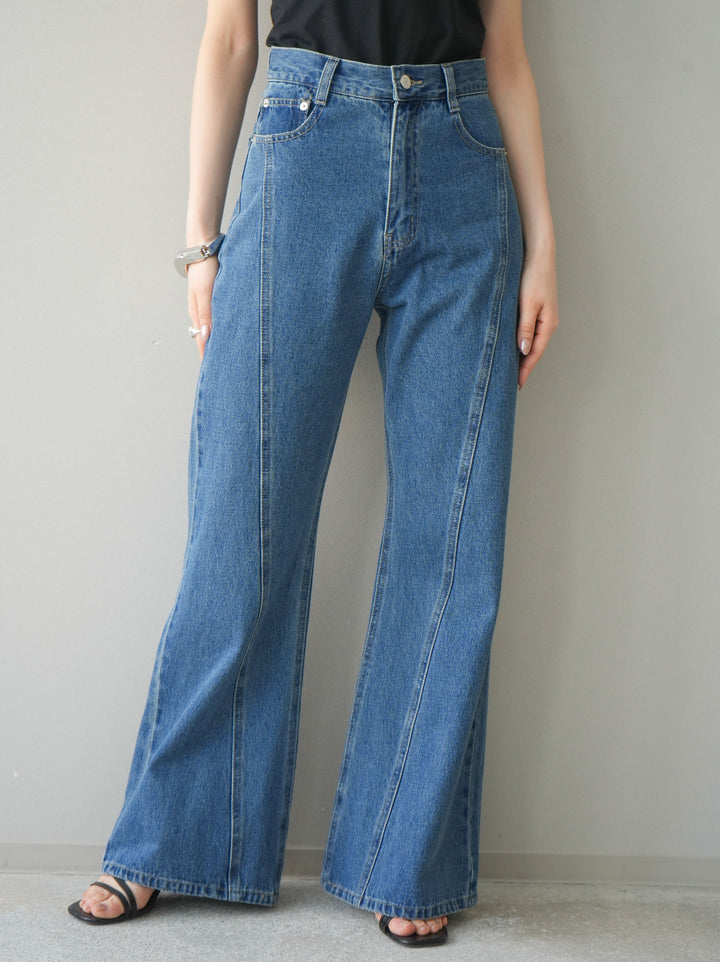 [予約]サイドラインフレアデニムパンツ/blue