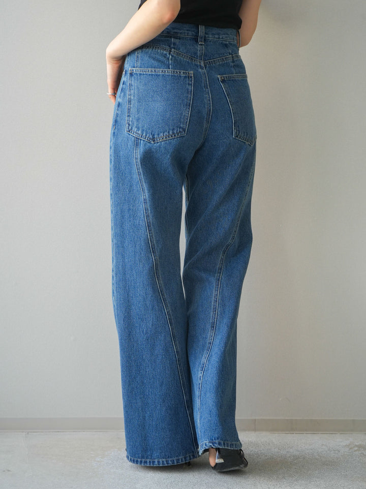 [予約]サイドラインフレアデニムパンツ/blue