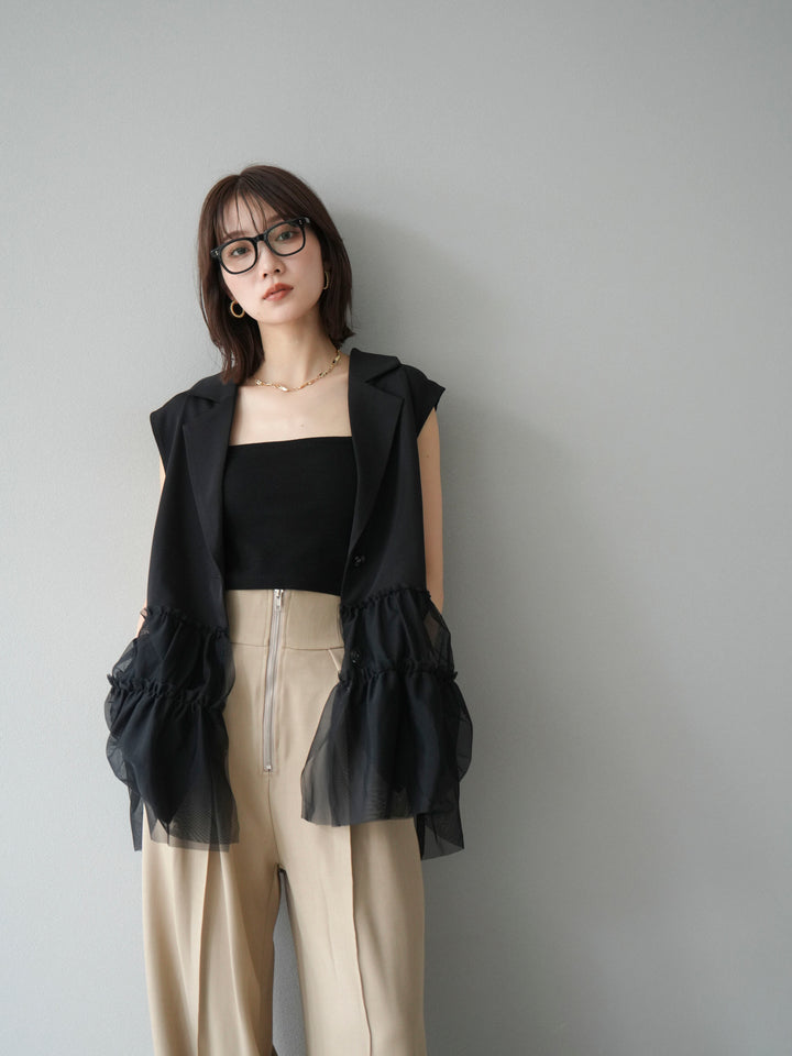 [予約]チュールフリルテーラードジレ/ブラック
