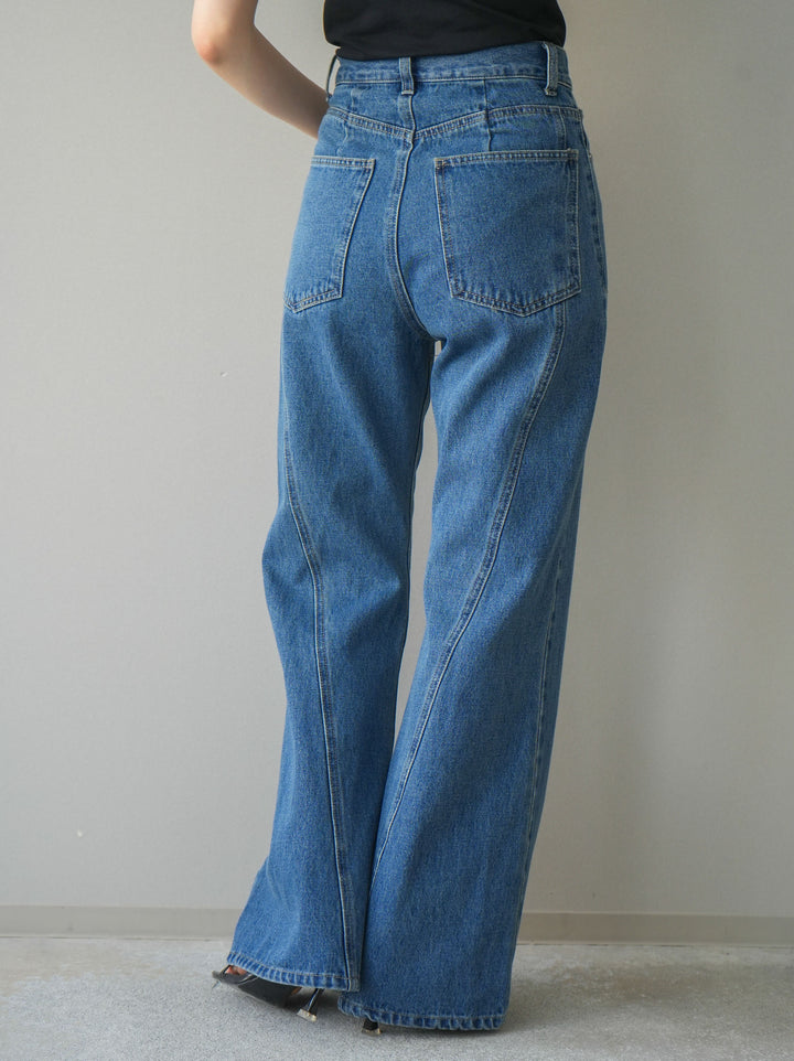 [予約]サイドラインフレアデニムパンツ/blue