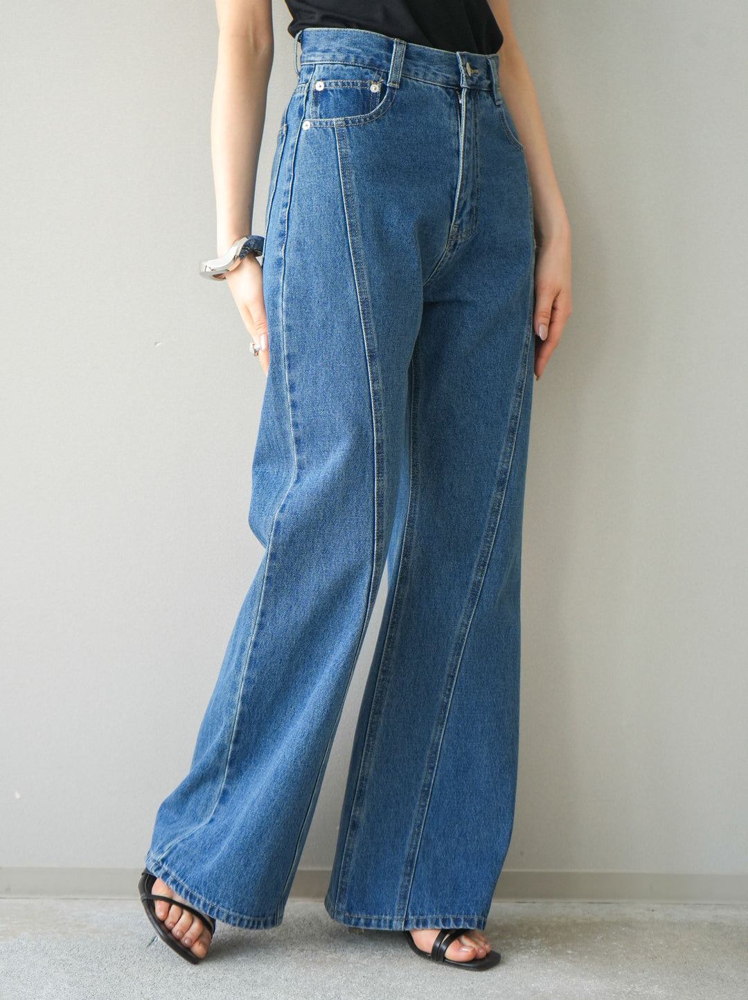 [予約]サイドラインフレアデニムパンツ/blue