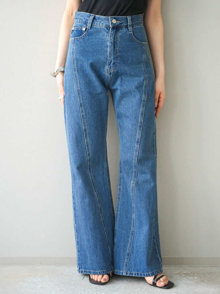 [予約]サイドラインフレアデニムパンツ/blue