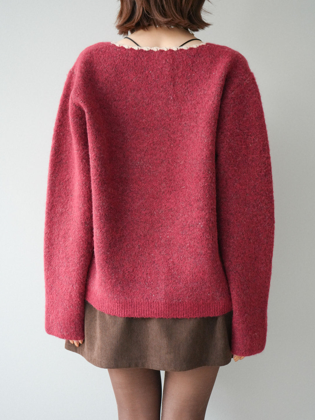 [予約]アンティークフラワージャガードニットカーディガン/red