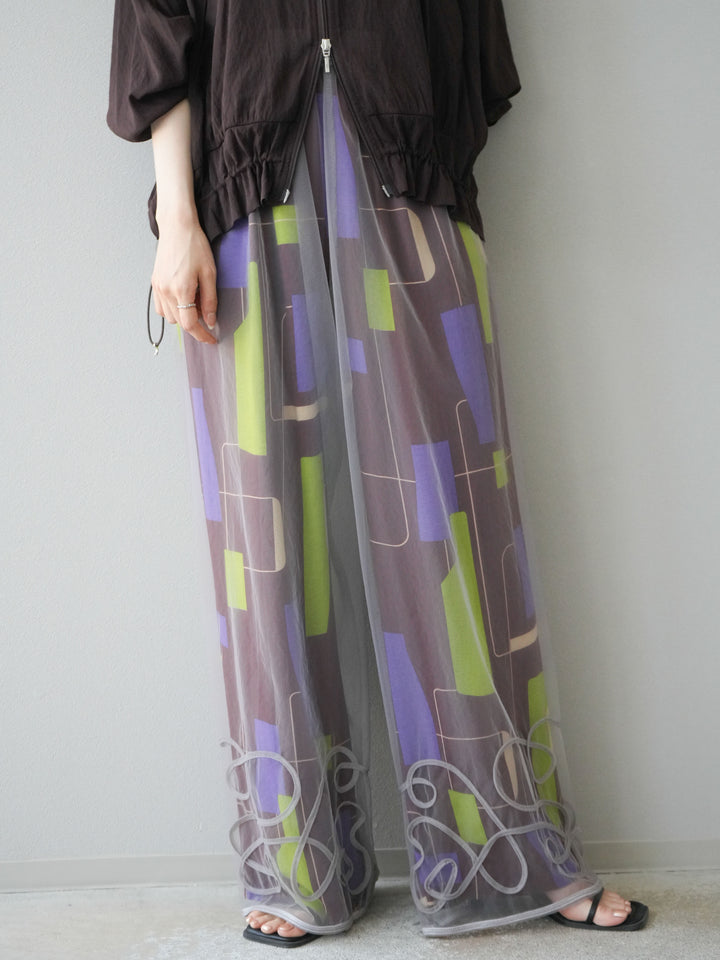 [2] 繩繡薄紗多層褲/灰色