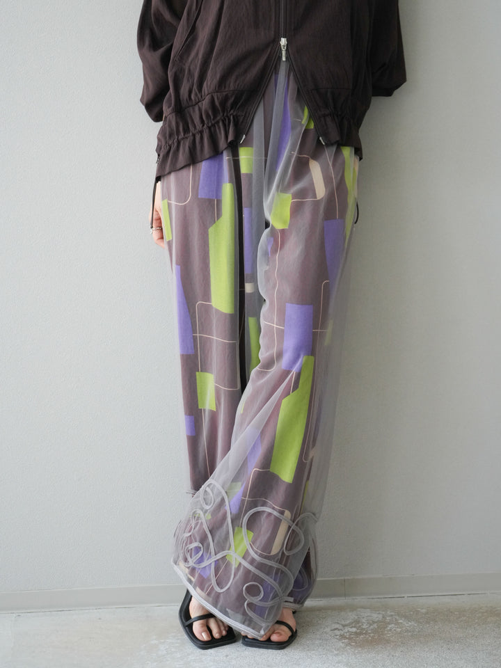 [2] 繩繡薄紗多層褲/灰色