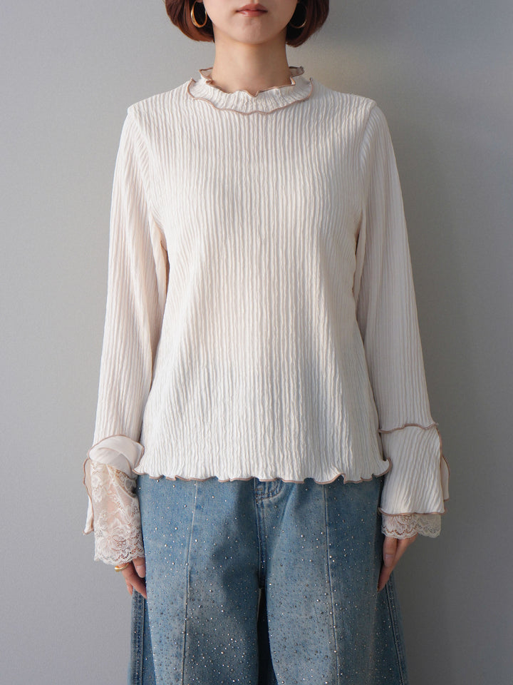 [予約]袖レース楊柳メロートップス/offwhite