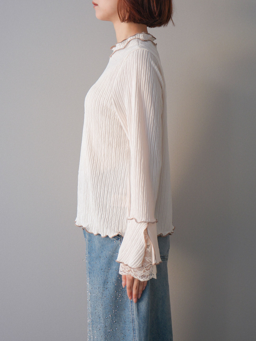[予約]袖レース楊柳メロートップス/offwhite