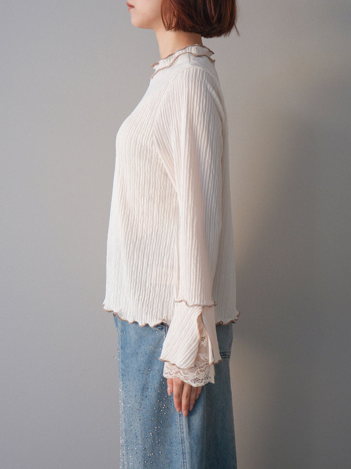 [予約]袖レース楊柳メロートップス/offwhite