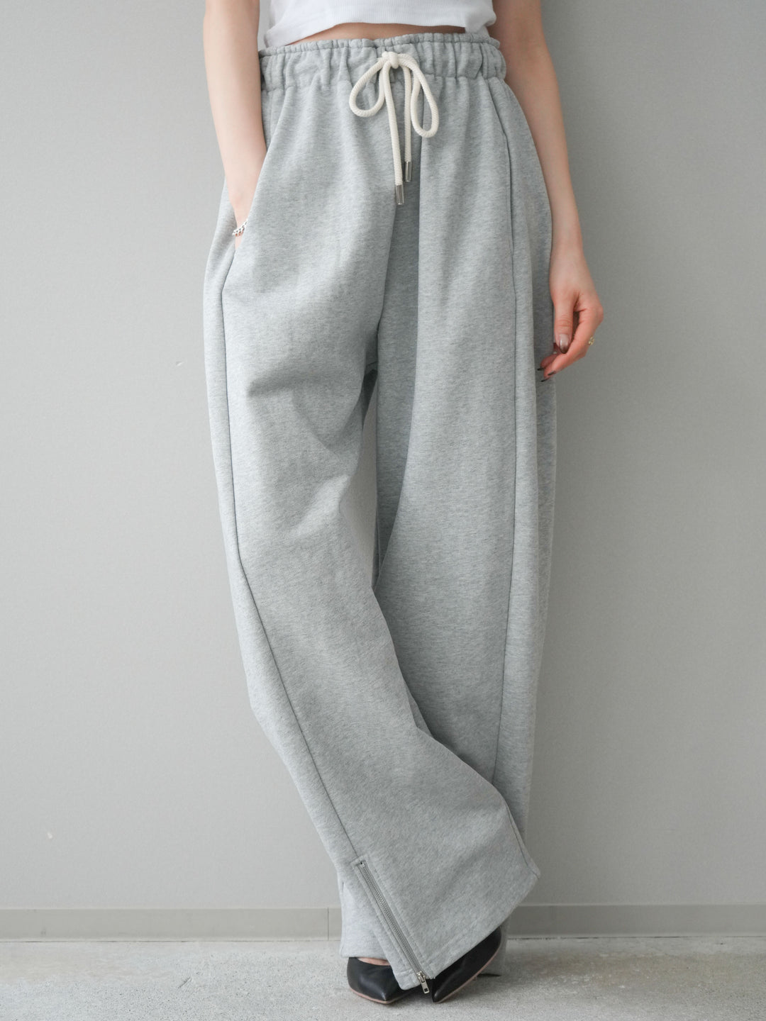 [予約]裾ZIPスエットワイドパンツ/gray