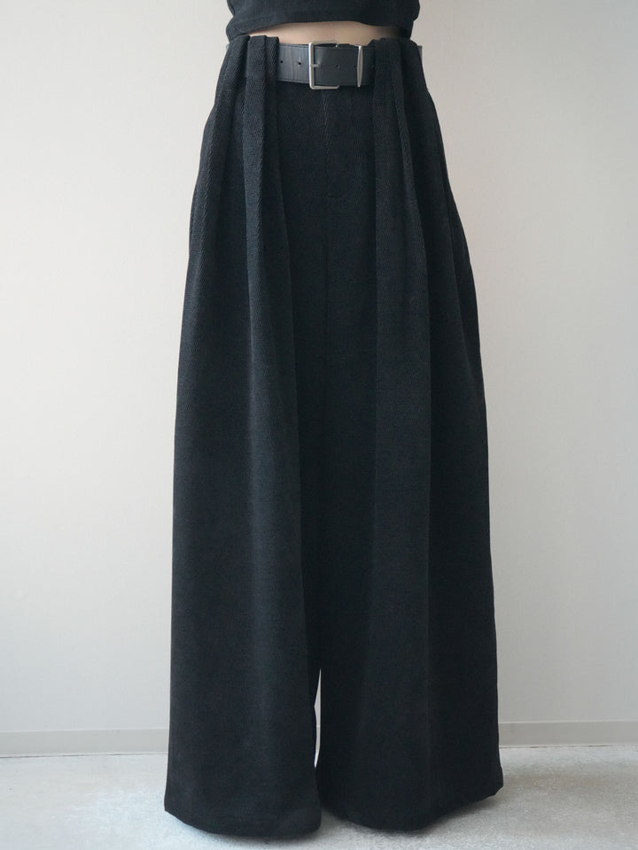 [予約]ベルトデザインループコールテンワイドパンツ(ベルト付き)/black