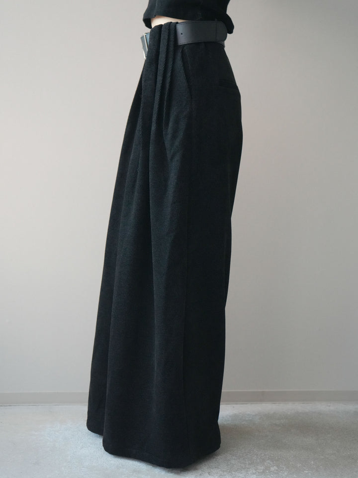 [予約]ベルトデザインループコールテンワイドパンツ(ベルト付き)/black