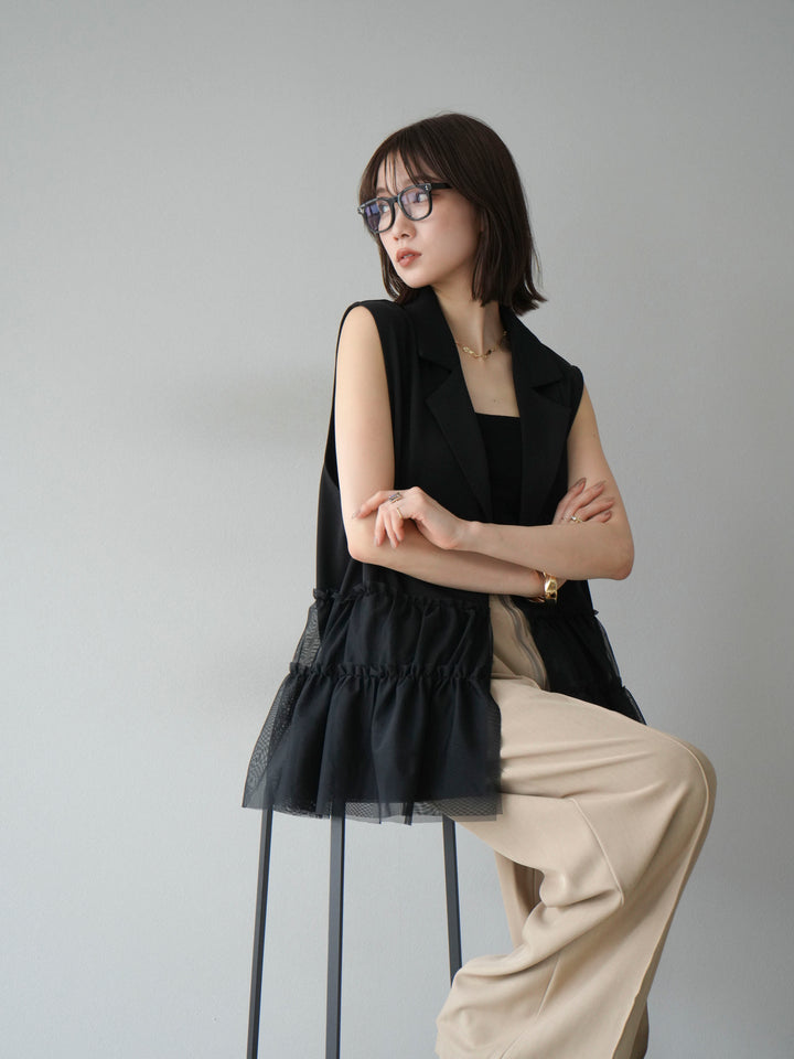 [予約]チュールフリルテーラードジレ/ブラック