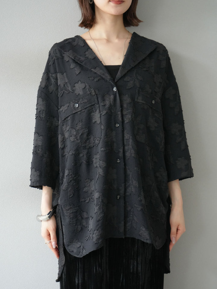 [予約]ジャガードハーフスリーブシャツ/ブラック