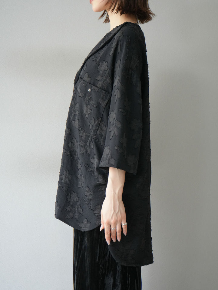 [予約]ジャガードハーフスリーブシャツ/ブラック