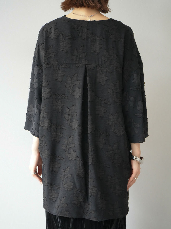 [予約]ジャガードハーフスリーブシャツ/ブラック