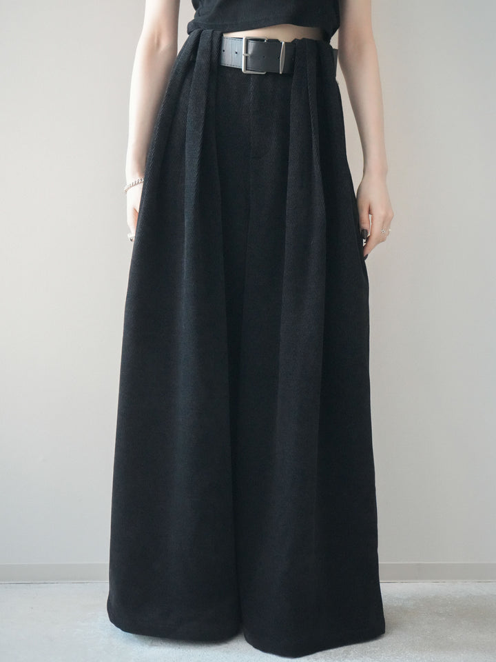 [予約]ベルトデザインループコールテンワイドパンツ(ベルト付き)/black