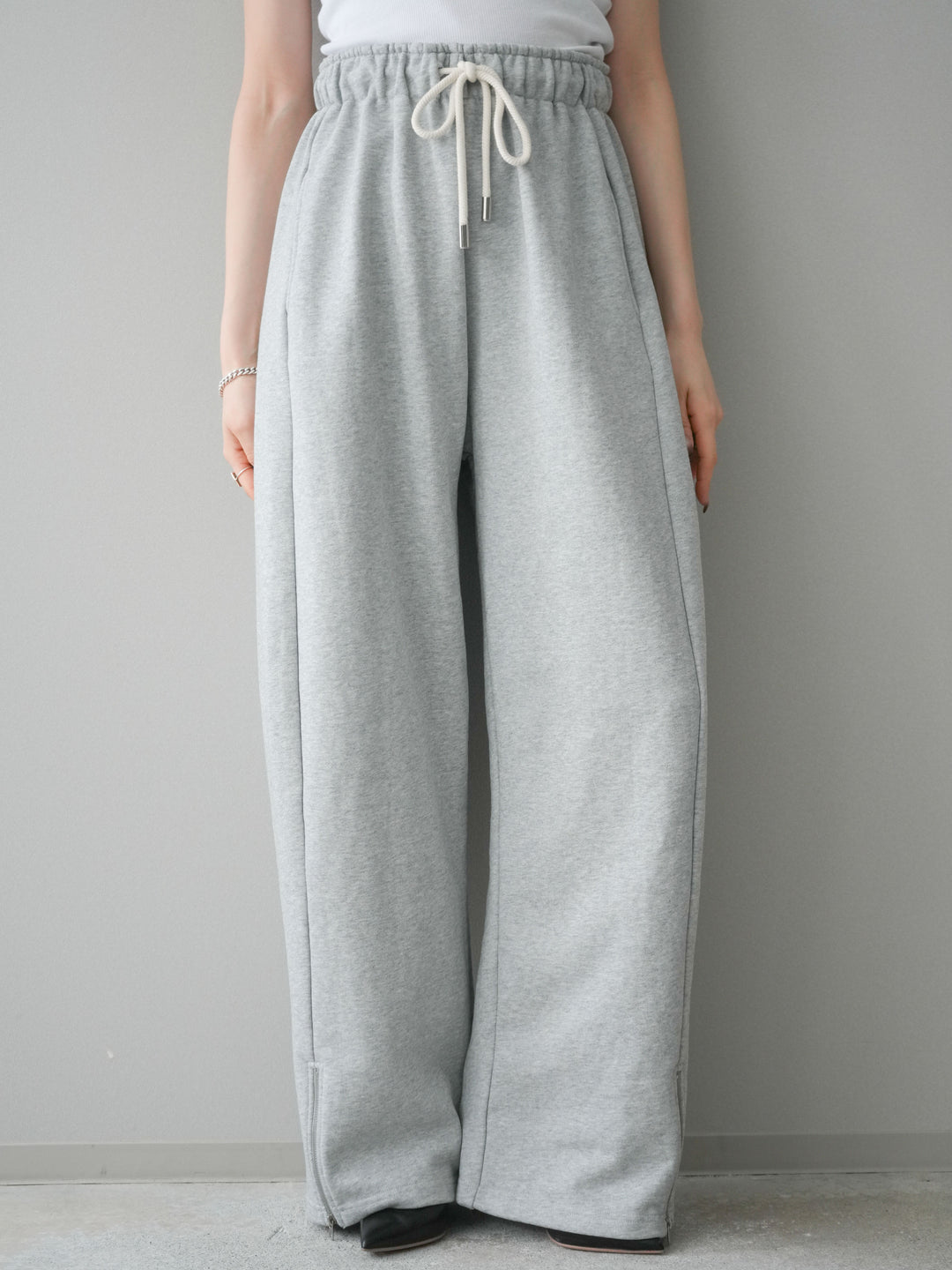 [予約]裾ZIPスエットワイドパンツ/gray