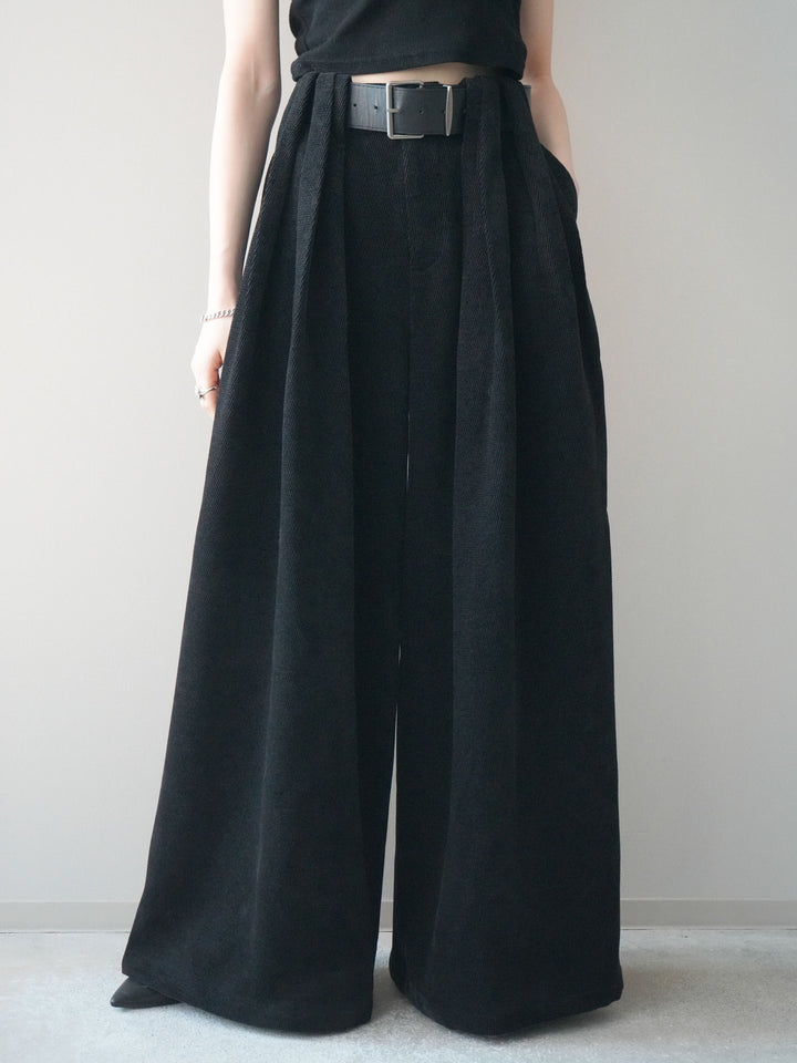 [予約]ベルトデザインループコールテンワイドパンツ(ベルト付き)/black