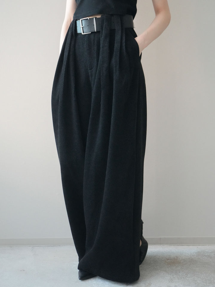 [予約]ベルトデザインループコールテンワイドパンツ(ベルト付き)/black