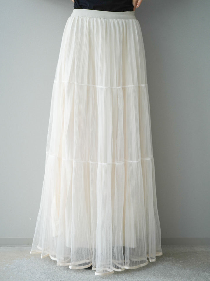[予約]ラメプリーツレイヤードチュールロングスカート/ivory