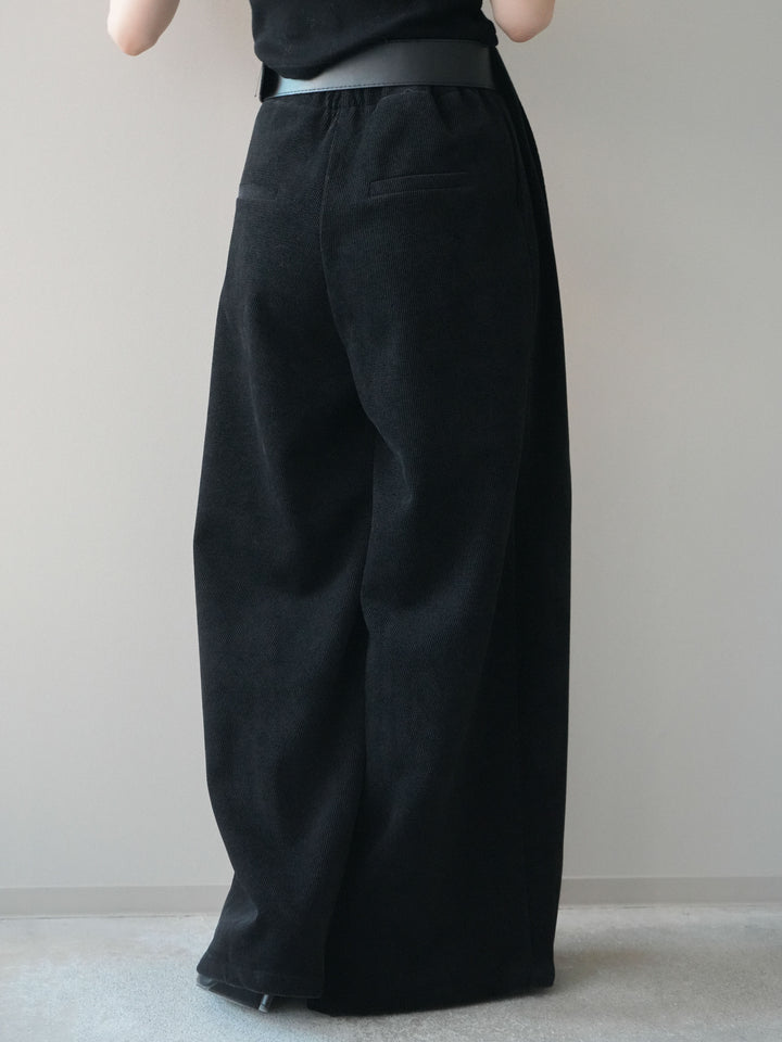 [予約]ベルトデザインループコールテンワイドパンツ(ベルト付き)/black