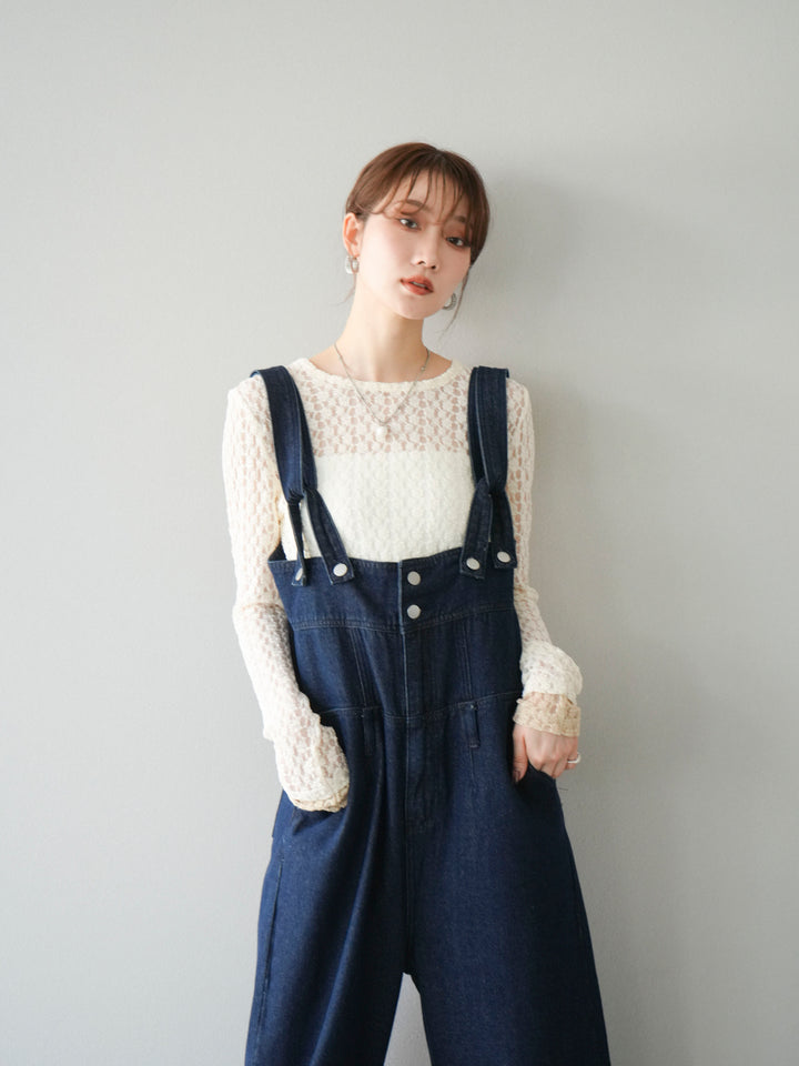 [予約]袖配色カットレーストップス/アイボリー