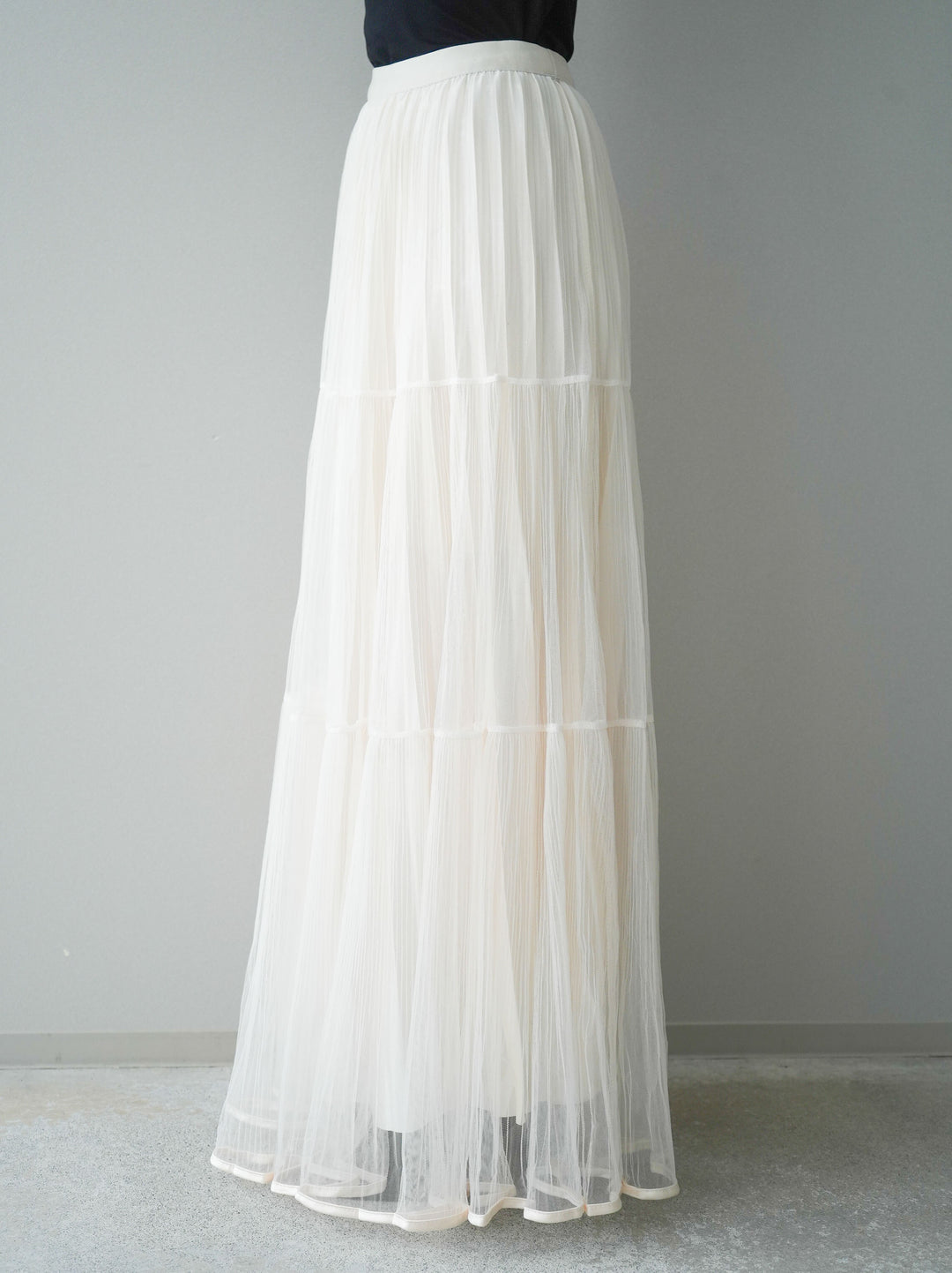 [予約]ラメプリーツレイヤードチュールロングスカート/ivory