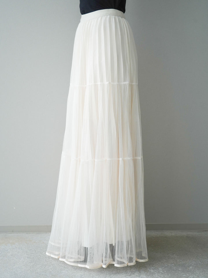 [予約]ラメプリーツレイヤードチュールロングスカート/ivory